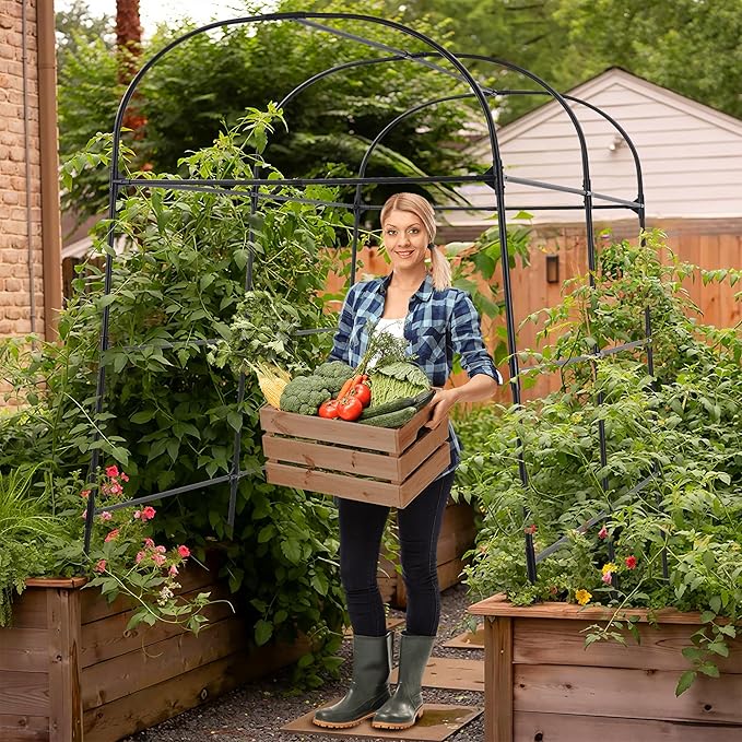 Garden Arch Trellis for Climbing Plants Outdoor 7.2 ft Height Large Tunnel Trellis Support for Vegetables Plant Cucumber Trellis for Garden Raised Bed, Black