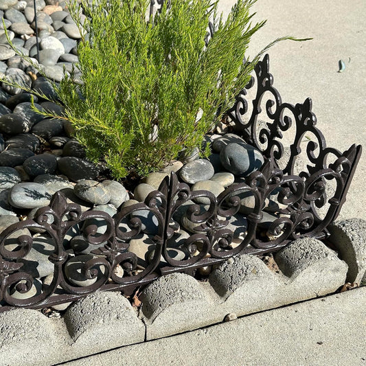 Ornate Cast Iron Garden Edging Fence（10.5" Tall） - 4 Pack Heavy Duty Metal Border for Lawn, Patio & Landscaping HC8308