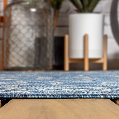 JONATHAN Y SMB106D-8R Charleston Vintage Filigree Textured Weave Navy/Gray 8' Round Indoor/Outdoor Area Rug, Pet Friendly, Non-Shedding, Stain Resistant, Easy-Cleaning for Backyard, Patio, Porch