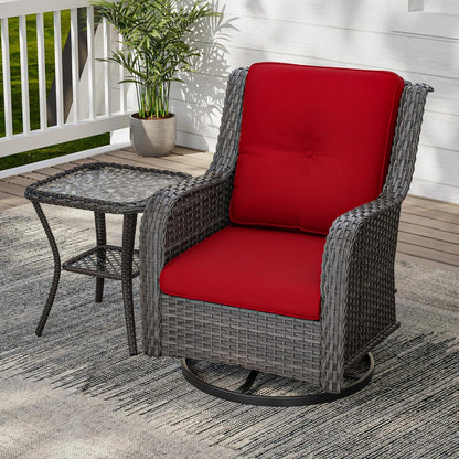 2 Pieces Outdoor Swivel Rocker Patio Chairs Set - Outdoor Wicker Patio Conversation Sets with 1 Side Table, Olefin Fabric Cushions Suitable for Backyard Deck and Porch,Red