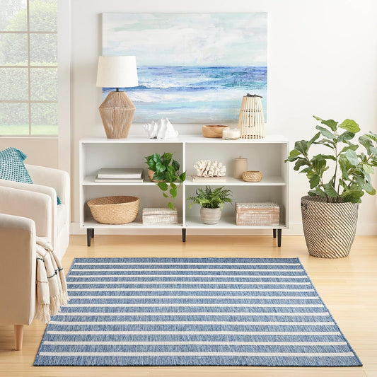 Nourison Home Positano Indoor/Outdoor Navy Ivory 4' x 6' Area -Rug, Easy -Cleaning, Non Shedding, Bed Room, Living Room, Dining Room, Deck, Backyard, Patio (4x6)