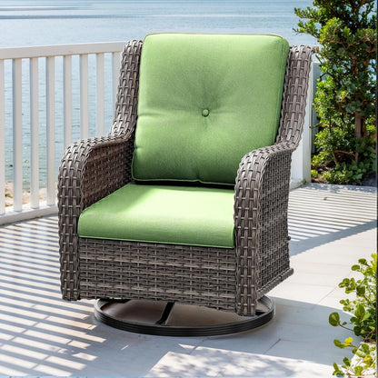 Outdoor Swivel Rocker Patio Chair - Outdoor Wicker Patio Glider Chair with Olefin Fabric Cushions Suitable for Backyard Deck and Porch, Green