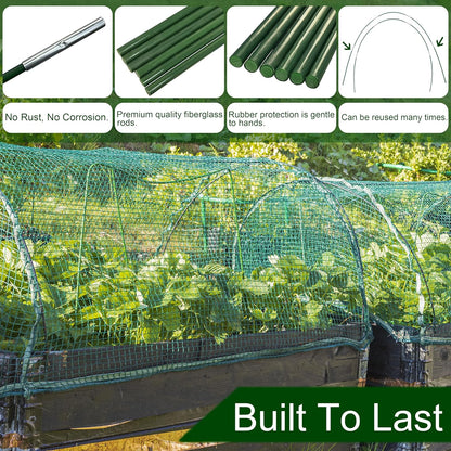 PHYEX Garden Hoops Greenhouse Hoops for Row Covers & Raised Beds, Rust-Free Fiberglass Frame, DIY Adjustable Garden Tunnel with Clips for Plant Covers, Netting, & Frost Protection, 30pcs