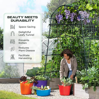 Idzo Garden Arch, 88in Tall Stainless Steel Tunnel Vegetable Trellis w PE Coating Protect Against Rust, Space-Saving & Durable for Climbing Plants Outdoor, Minimal Maintenance