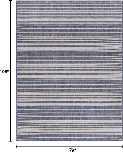 Stripe Outdoor Rug 6x9 Washable Outside Carpet for Indoor Patio Porch Waterproof Easy Cleaning Non Shedding Area Rugs Blue 6 x 9