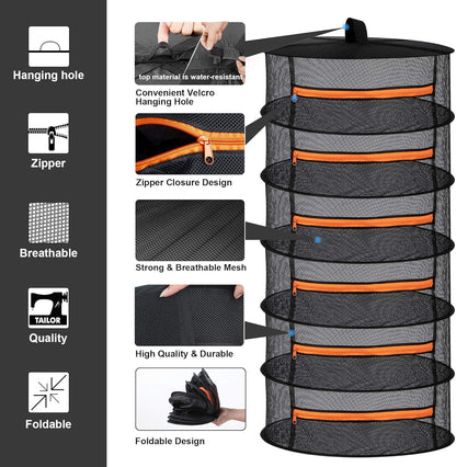 Desy & Feeci Herb Drying Rack-2ft Diameter 6 Layer Folding Mesh Hanging Basket Dryer Net with Zippers for Seeds Flowers Buds Plants Garden Outdoor Bumper Harvest(D24xH47 inch)