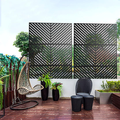 Metal Privacy Screen Outdoor 72" H×47" W,Freestanding Decorative Privacy Screen for Balcony Yard&Garden,Privacy Fence-Black&Arrow