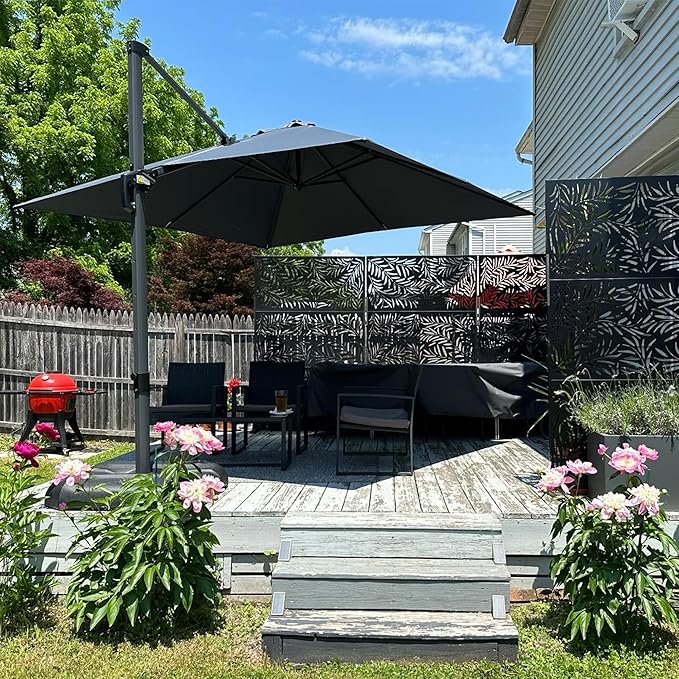 PURPLE LEAF 9 Feet Patio Umbrella Outdoor Cantilever Square Umbrella Aluminum Offset Umbrella with 360-degree Rotation for Garden Deck Pool Patio, Grey