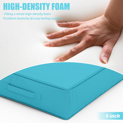 Patio Chair Cushions 24 X 24 X 5 Inch Waterproof Outdoor Seat Cushions for Patio Furniture, Outdoor Sofa Couch Pads with Ties & Handle, Set of 2, Lake Blue