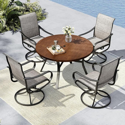 MFSTUDIO Round Patio Table and Chairs Set of 4, Outdoor Dining Set for Deck/Backyard/Poolside/Garden, 5 Piece Patio Furniture Set with Umbrella Hole