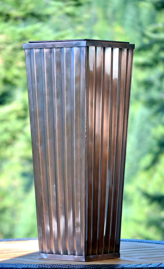 H Potter Copper Planter Tall Ribbed Outdoor Indoor Metal Planters for Patio Deck Garden 29 Inch Small Entrance Planter