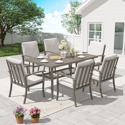 HAPPATIO Outdoor Dining Table for 6, Aluminum Rectangle Outdoor Dining Table with Umbrella Hole, All-Weather Aluminum Patio Dining Table for Garden Yard Poolside, Only Table, Grey