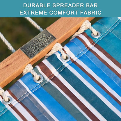 Lazy Daze Hammocks 12 FT Quilted Fabric Double Hammock with Spreader Bars and Detachable Pillow, 450lbs Weight Capacity