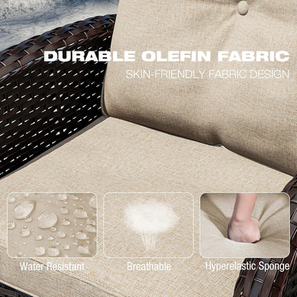 Joyside 5 Piece Patio Furniture Set, Outdoor Swivel Chair Sets with Thick Cushion and Ottoman, Wicker Patio Conversation Set for Porch, Deck Use (Brown/Beige, 5 PCS)