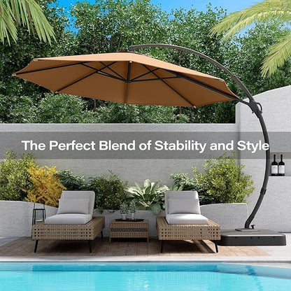 LAUSAINT HOME Outdoor Patio Umbrella with Base included, 12 FT Deluxe Curvy Cantilever Umbrella Offset Hanging umbrella with 360° Rotation for Market, Pool, Garden, Backyard, Deck (Tan, 12 FT)