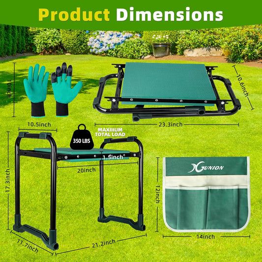 Garden Kneeler and Seat Gardening Stool Heavy Duty Garden Kneeling Bench with Handles Seat Bench Comes with Tool Pouch & Gloves Gardening Gifts for Seniors Women & Men (Green)