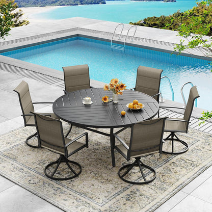 DIFY 53.1" Round Outdoor Patio Dining Table for 6-8, All-Weather Metal Steel Slatted Patio Table with 1.57" Adjustable Umbrella Hole, for Lawn Garden Porch Backyard, Black