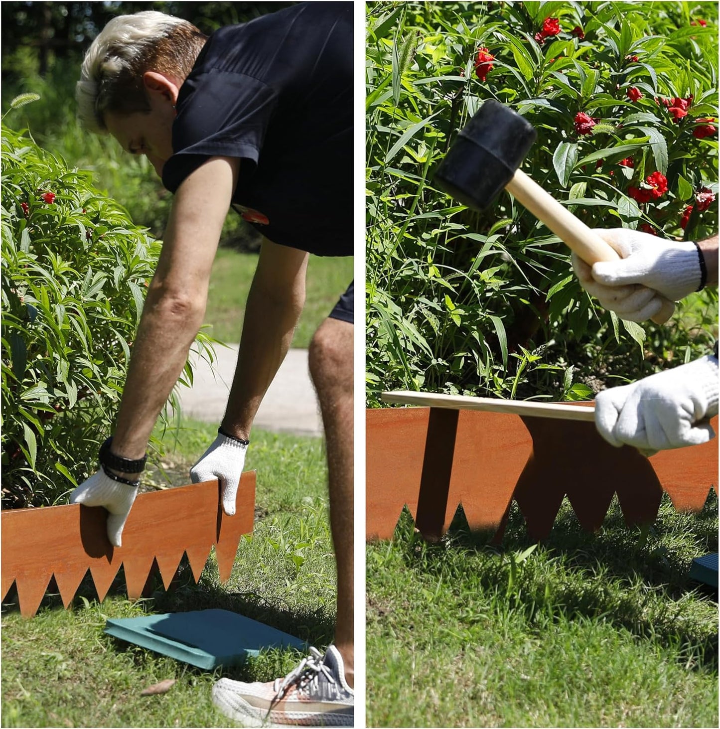 Solution4Patio 6-Pack Corten Steel Garden Landscape Edging with 7X Clips, 8" H Hammer-in Heavy Duty Bendable Metal Pre-Rusted Border Edging Strips for Lawn, Yard (20ft Total)