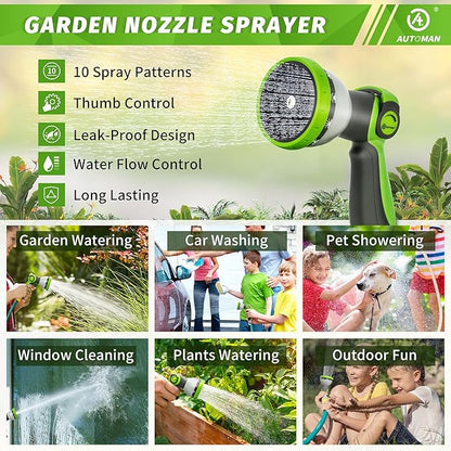 AUTOMAN Garden Hose Nozzle - 2 Pack, Thumb Control Sprayer, Slip-Resistant Water Nozzle, Extra 4 Washers, for Watering Plants Lawn & Garden, Cleaning, Washing Car, Showering Pets