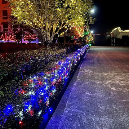 LUCKY SHINE 100 LED Red White and Blue Lights, US Flag Decorative Lighting String 35 FT, for Indoor Outdoor Party, 4th of July, Memorial Day, Christmas, Patio.