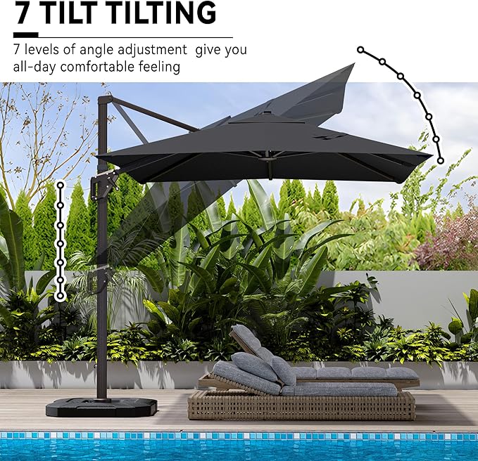 9' X 12' Cantilever Patio Umbrella 360°Rotation Rectangular Outdoor Large Offset Umbrellas Heavy Duty Windproof for Garden Deck Pool Backyard, Grey