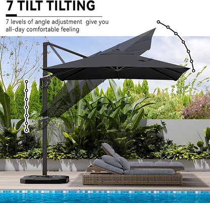 9' X 12' Cantilever Patio Umbrella with Base Included 360°Rotation Rectangular Outdoor Large Offset Umbrellas Heavy Duty Windproof for Garden Deck Pool, Grey