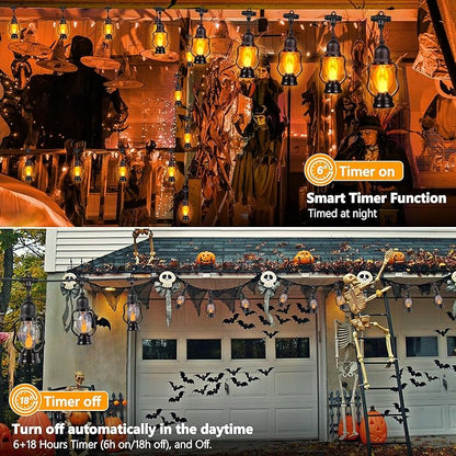 Christmas Flame String Lights , 21FT Indoor Outdoor String Lights with 10 Flickering Flame Bulb, Timer, Waterproof LED Outdoor Decorative Orange Lights for Patio, Yard, Bistro, Porch, Garden Decor