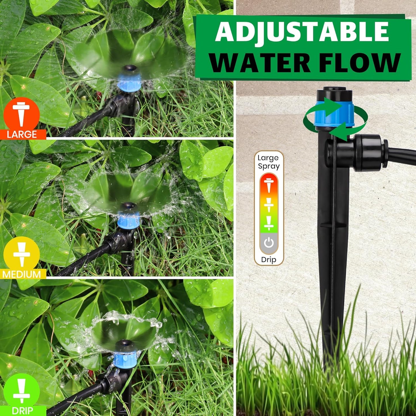 Bonviee 40-Pack Drip Irrigation Emitters, 1/4" Push-to-Connect Irrigation Stakes – Adjustable 360° Water Saving Garden Sprinklers for Potted Plants, Lawn, Vegetable Beds