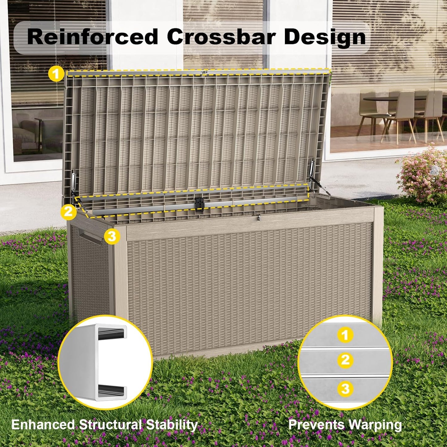 320 Gallon Outdoor Storage Box Waterproof, UV Resistant Resin Deck Box with Hydraulic Rod, Lockable Design and Enhanced Durability for Patio, Garden, and Poolside Use