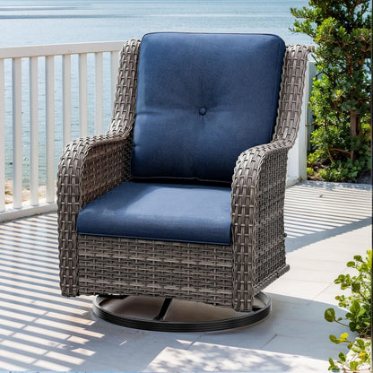 Outdoor Swivel Rocker Patio Chair - Outdoor Wicker Patio Glider Chair with Olefin Fabric Cushions Suitable for Backyard Deck and Porch, Blue