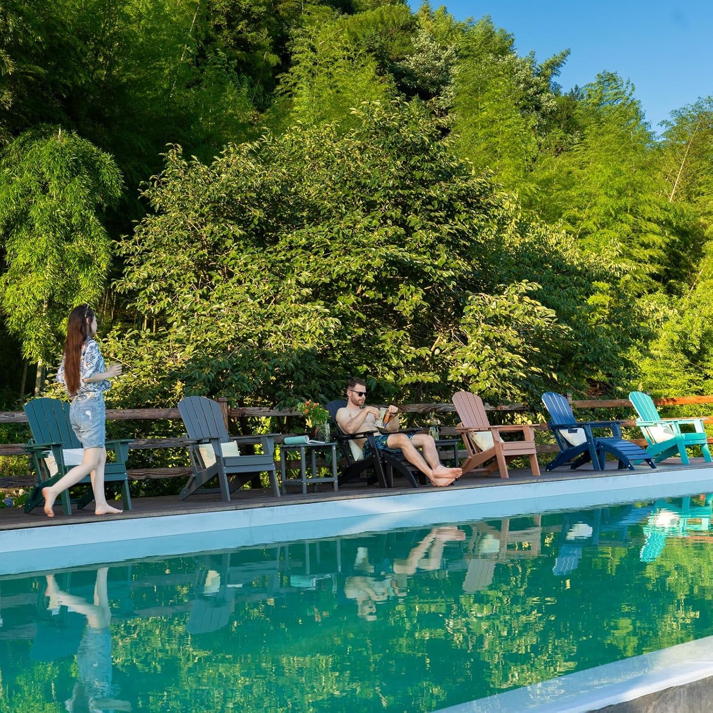 Folding Adirondack Chair with Cup Holder, HDPE Patio Chairs, All-Weather Outdoor Chairs for Backyard, Deck, Fire Pit-Coffee