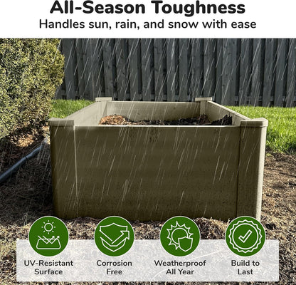Raised Garden Bed - 2x4 ft Planter Box - Weathered Wood HDPE - No Tools Needed - DIY Kit for Urban Gardening, Flowers, Herbs & Vegetables - Made in The USA