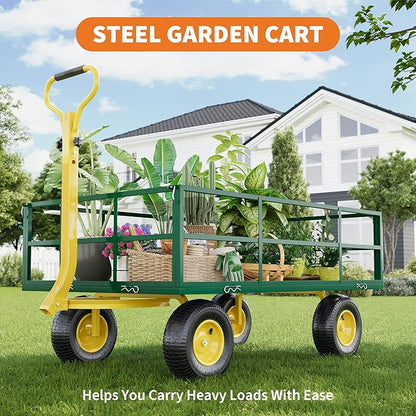 1200LB Capacity Garden Cart, 3-in-1 Heavy Duty Utility Wagon with 13" All-Terrain Tires, Removable Mesh Sides & 180° Swivel Handle - Outdoor Yard Cart for Gardening, Farming, Patio Use