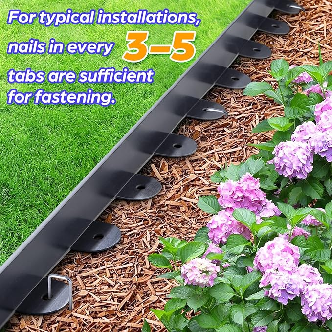 Landscape Edging, 1.5" x 80' Plastic Garden Edging with 100 Pcs Metal Spikes, Flexible Garden Border for Lawn, Landscaping, Flower Beds