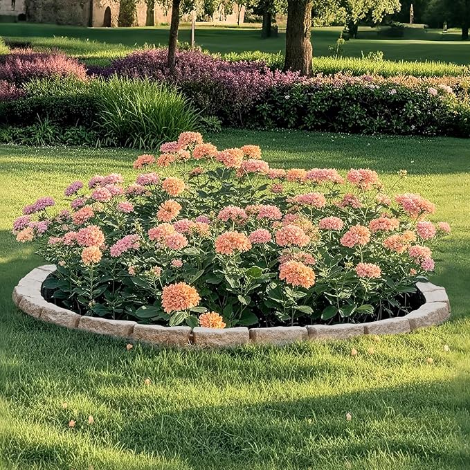 VEVOR Faux Stone Landscape Edging, No Dig Garden Edging Border, Flexible Blocks for Lawn Edging, Flower Beds, Driveway, Yards with 12 Spikes, 4 Pack 24 Bricks 16FT Kit, 46.5" Lx 3.7" W x 2.2" H, Beige