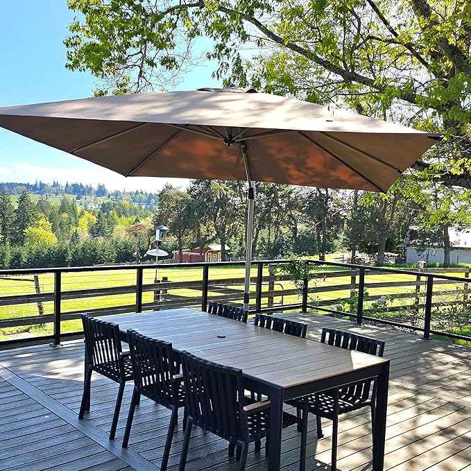 PURPLE LEAF 10' X 10' Patio Umbrella Outdoor Cantilever Umbrella, Aluminum Offset Umbrella with Champagne Frame and 360° Rotation for Pool Deck Garden, Taupe
