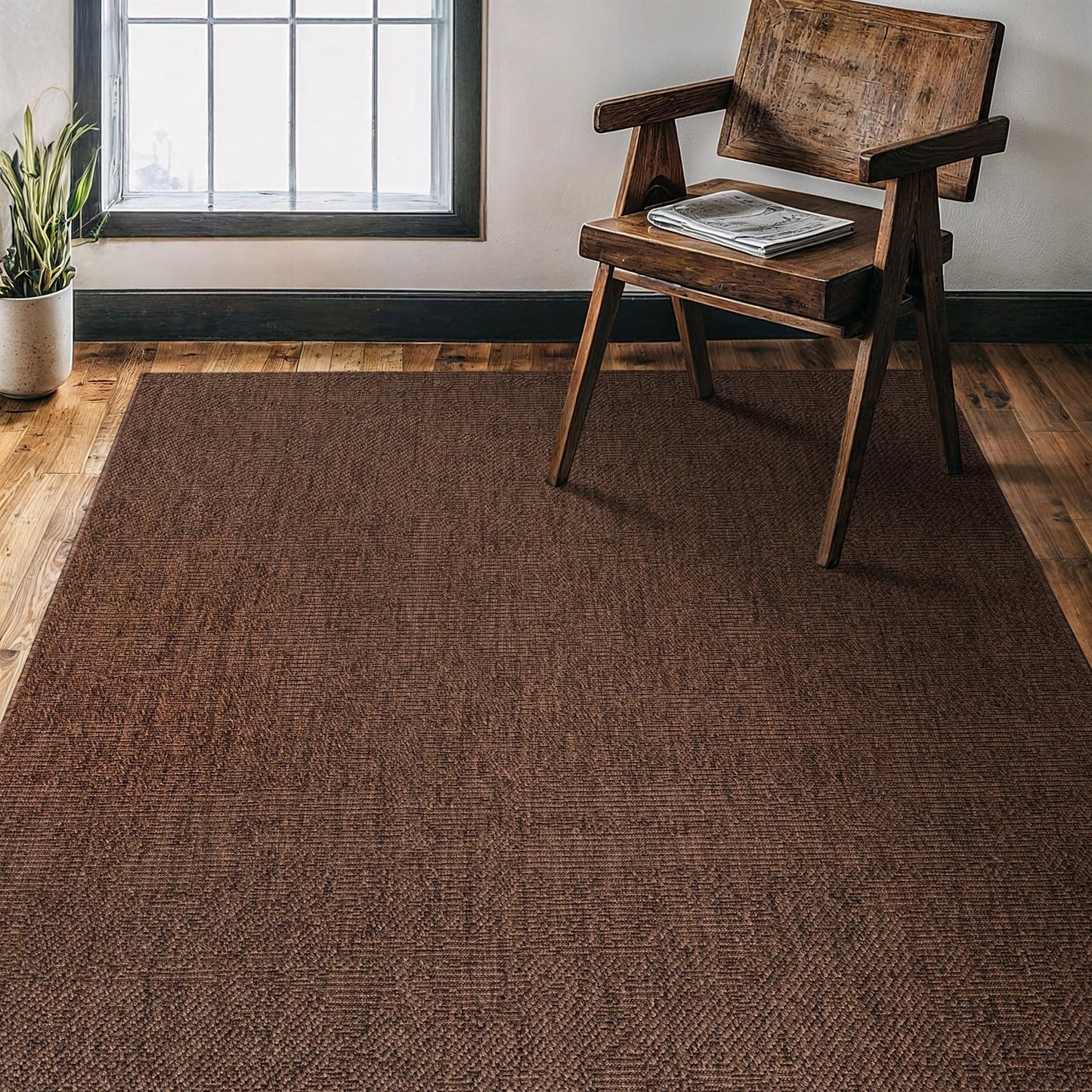 CAMILSON Easy Jute Rug 4x6, Indoor Outdoor Brown Color Fiber Area Rugs for Living Room Patio and Kitchen Rug, Solid Boho Woven Design, Easy-Cleaning, Washable Outside Carpet Alfombras (4 x 6)