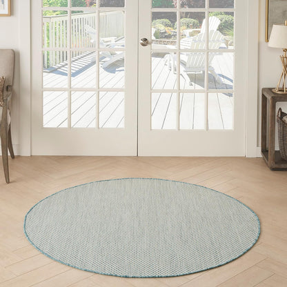 Nourison Home Courtyard Indoor/Outdoor Ivory/Aqua 4' x Round Area Rug, Easy Cleaning, Non Shedding, Bed Room, Living Room, Dining Room, Backyard, Deck, Patio (4 Round)