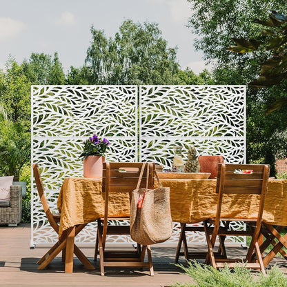 Metal Privacy Screen,72" H47 W,Freestanding Decorative Privacy Screen for Balcony Patio Lawn Garden,Privacy Fence Privacy Panel-White & Leaf