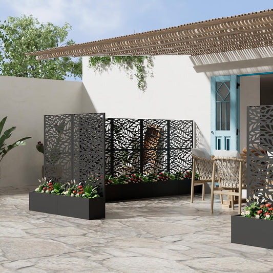 Casaphoria Metal Raised Garden Bed with Trellis, 59"x30"x12" Planter Box for Climbing Plants, Vegetables & Vines, Features Drainage Holes and Privacy Screen (Black-Spring)