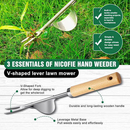 Hand Weeder Tool, Stainless Steel 2 Pcs Weeder Tool for Garden and Farm,Weeding Tool for Gardening,Garden Weeder, Weed Pulling Tool, Weed Puller Tool