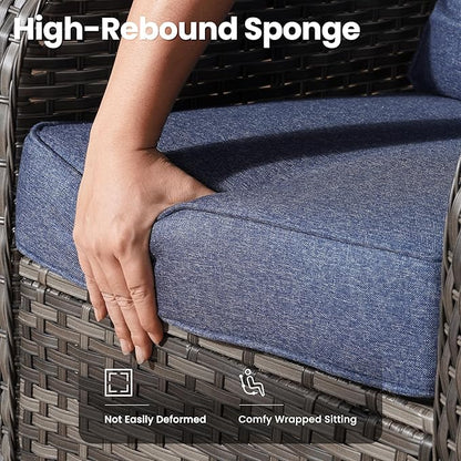 ovios 7 Pieces Patio Furniture Set, Outdoor Wicker Sofa with Swivel Chairs, Coffee Table, All Weather High Back Rattan Loveseat Couch with Comfy Cushions, Denim Blue