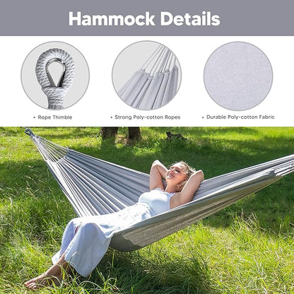 SUNCREAT Stand Alone Hammocks for Outside, 2 Person Self Standing Hammock, Light Gray
