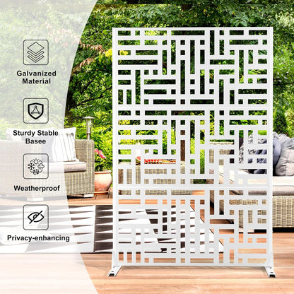 Metal Privacy Screen Outdoor 72" H×47" W,Freestanding Decorative Privacy Screen for Balcony Yard&Garden,Privacy Fence-White&Street