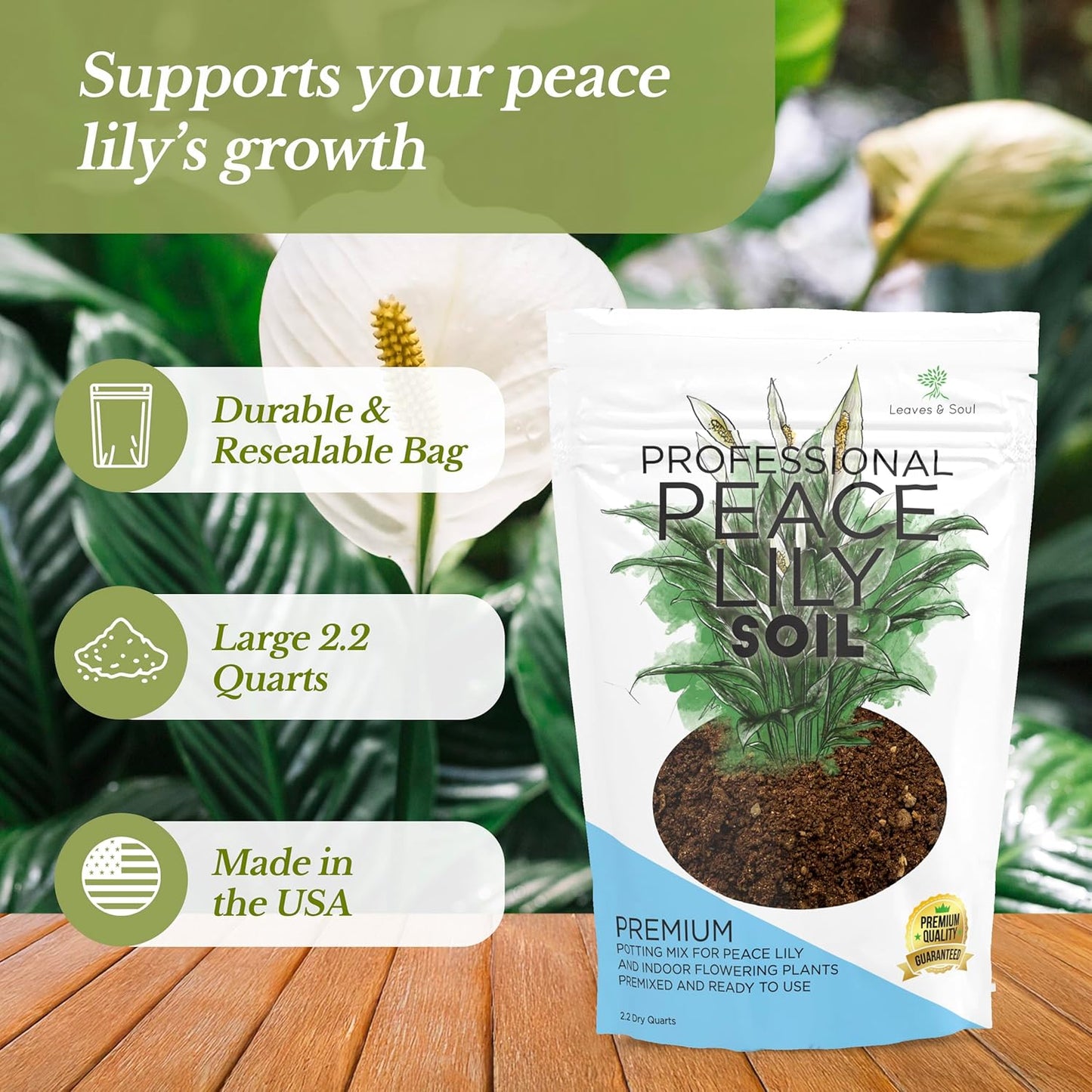 Professional Peace Lily Soil | Large 2.2 Quarts Ready to Use for Peace Lily Plants | Peat Moss, Coco Coir, Perlite, Dolomite | Made in USA
