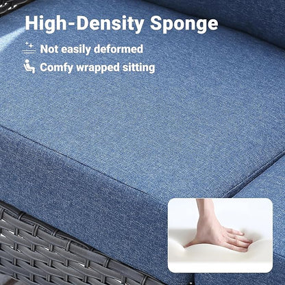 ovios 4 Pieces Patio Furniture Set, Outdoor Wicker Sofa with Coffee Table, Chairs, All Weather High Back Rattan Loveseat Couch with Comfy Cushions, Denim Blue