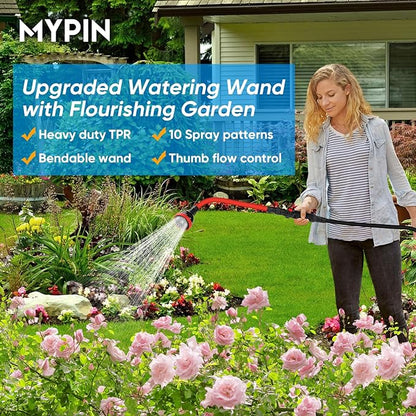 2 in 1 Bendable Watering Wand Heavy Duty, for Garden/Car Use with 10 Spray Patterns, 29In Long Hose Nozzle Sprayer,Fits 3/4” Quick Coupling/Garden Hoses