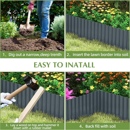 Metal Garden Edging Border, Corrugated Steel Landscaping, DIY for Lawn (Black, 10 Inch x 20FT)