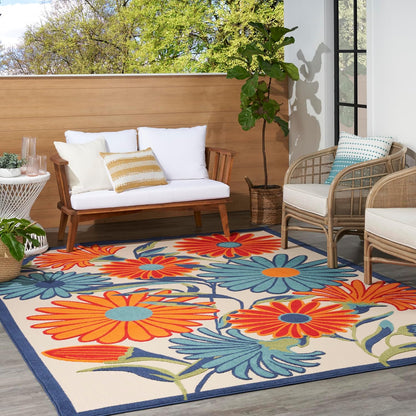 Nourison Home Aloha Outdoor Multicolor 10' x 14' Area Rug, Easy Cleaning, Non Shedding, Bed Room, Living Room, Dining Room, Deck, Backyard, Patio (10x14)
