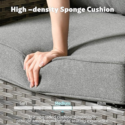 4-Piece Wicker Patio Furniture Set, All-Weather Rattan Conversation Bistro Loveseat Chair and Table Set for Backyard, Balcony and Deck with Soft Cushions and Metal Table(Dark Gray)